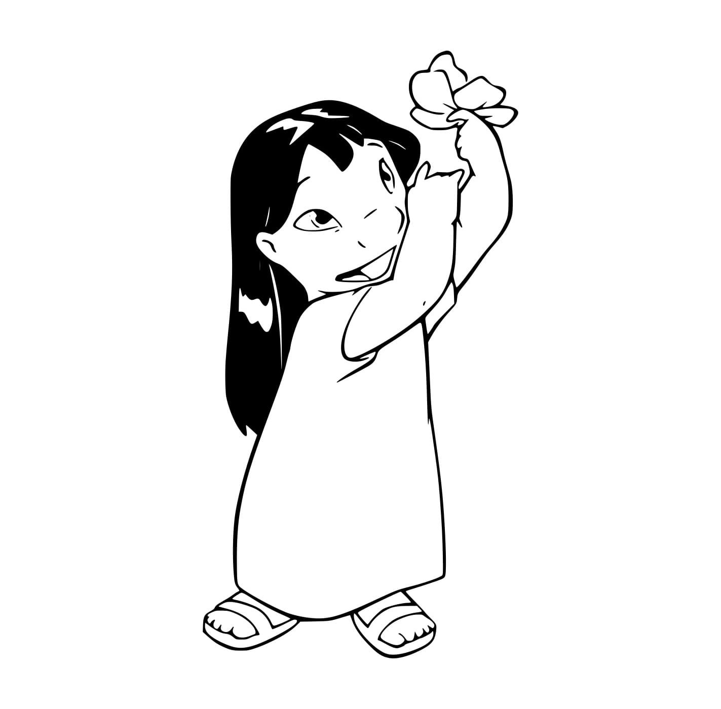 Desenho de Lilo Segurá uma Flor para Colorir