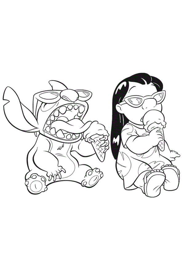 Baixar Imagem de Stitch Lilo Comendo Sorvete A4 para Pintar com Giz de Cera