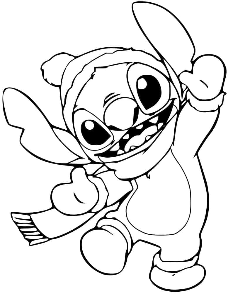 Desenho de Stitch Stitch no Inverno para Colorir