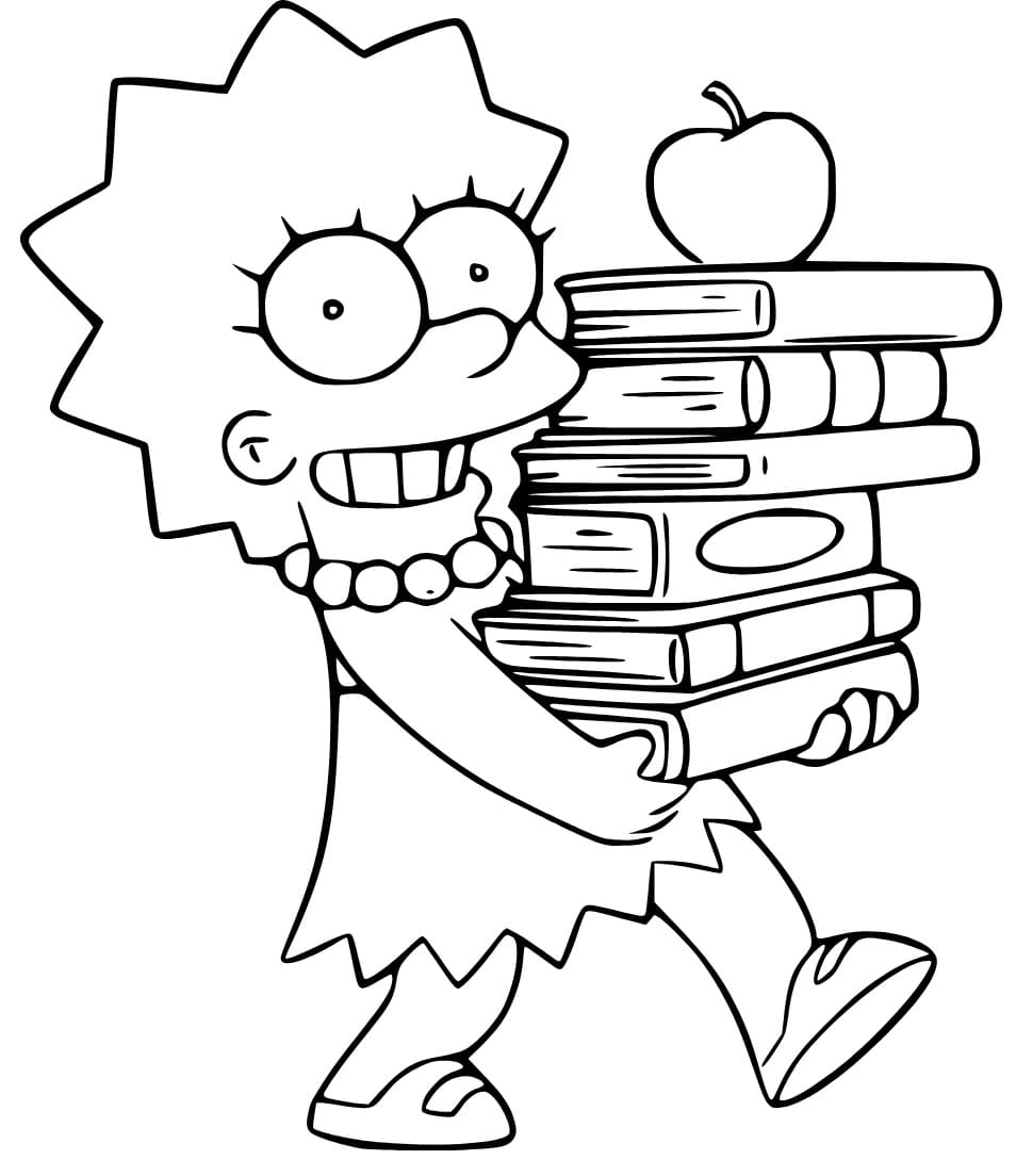 Desenho de Lisa Simpson com Livros para Colorir