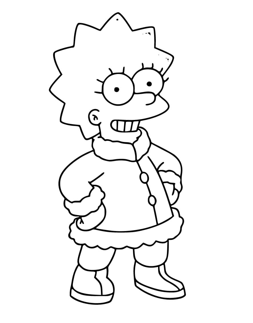Desenho de Lisa Simpson no Inverno para Colorir