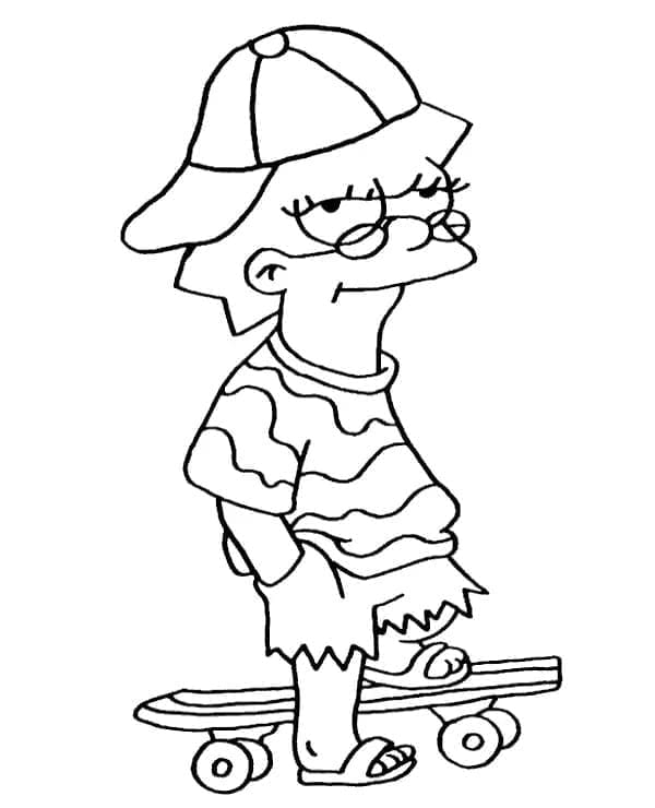 Desenho de Lisa Simpson no Skate para Colorir