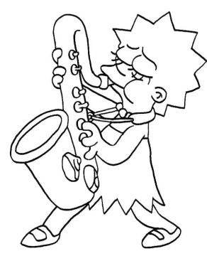 Desenho de Lisa Simpson Tocando Saxofone para Colorir