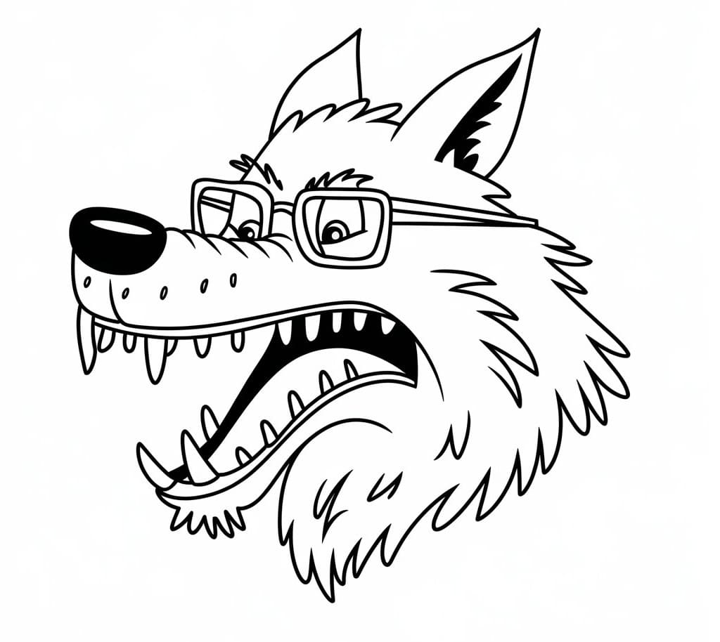 Desenho de Lobo Mau Usando Óculos para Colorir em Pdf