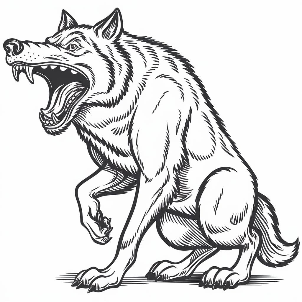 Desenho de Pintura de Lobo Mau para Colorir