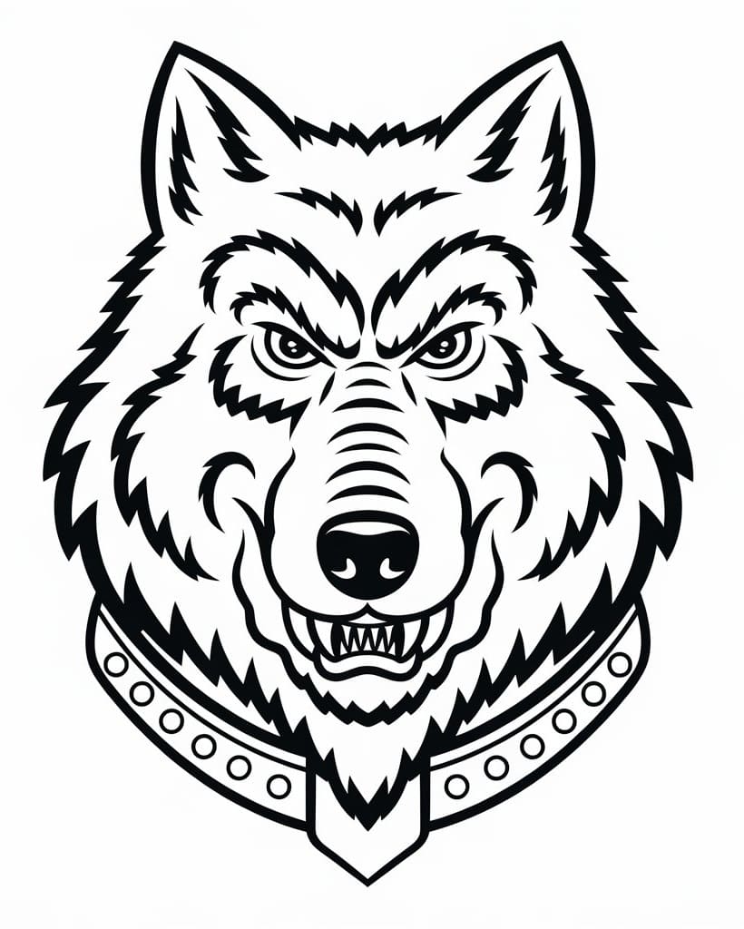 Desenho Imprimivel de Rosto de Lobo Mau para Colorir