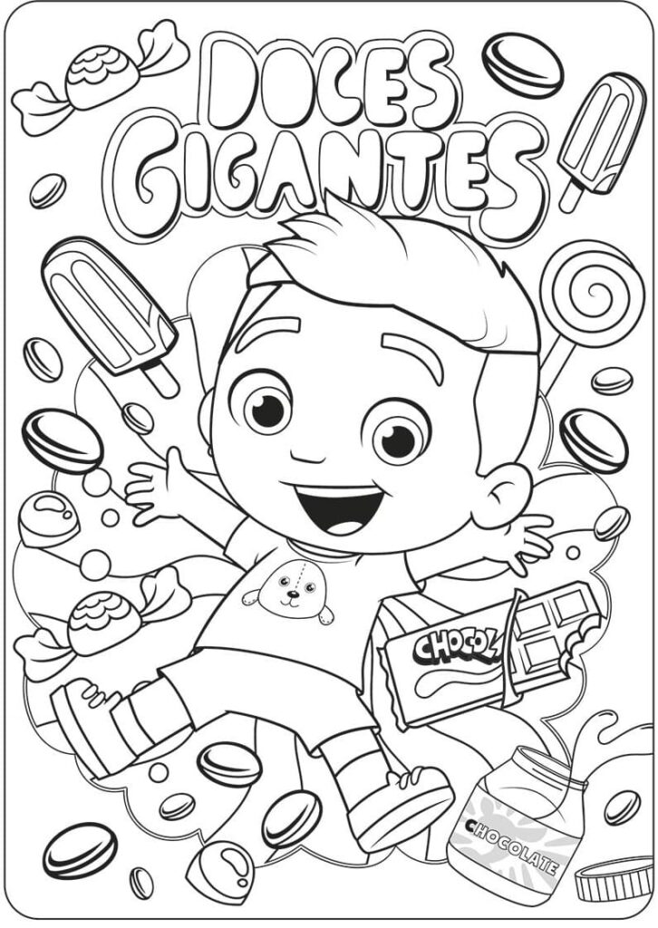 Desenho de Luccas e Doces Gigantes para Colorir