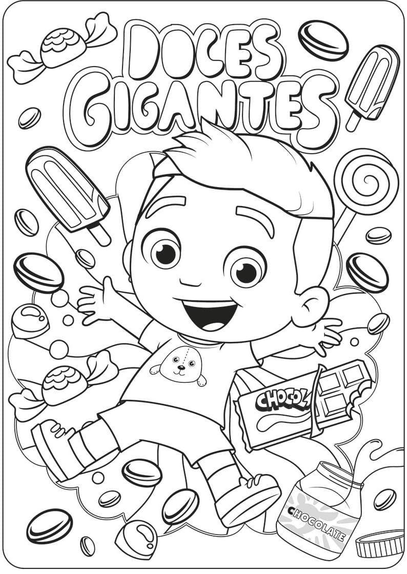 Desenho de Luccas e Doces Gigantes para Colorir