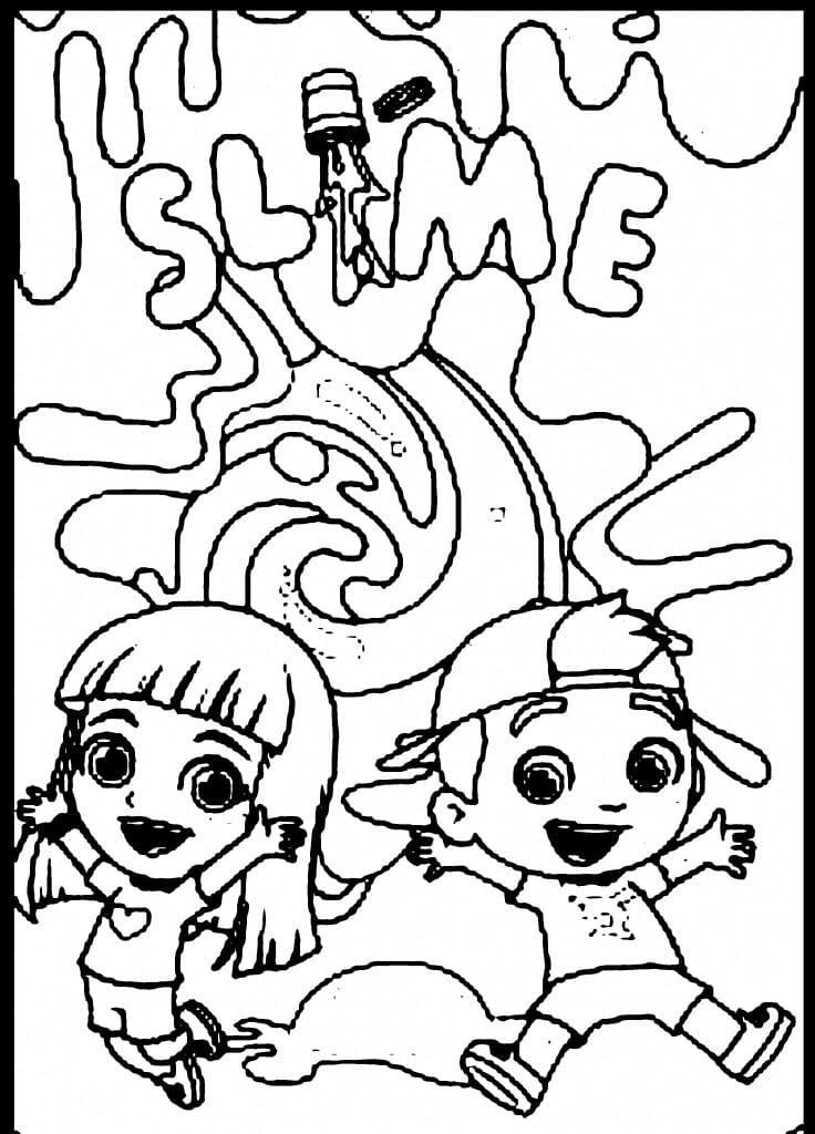 Desenho de Luccas Neto e Aventureira Vermelha Brincando de Slime para Colorir