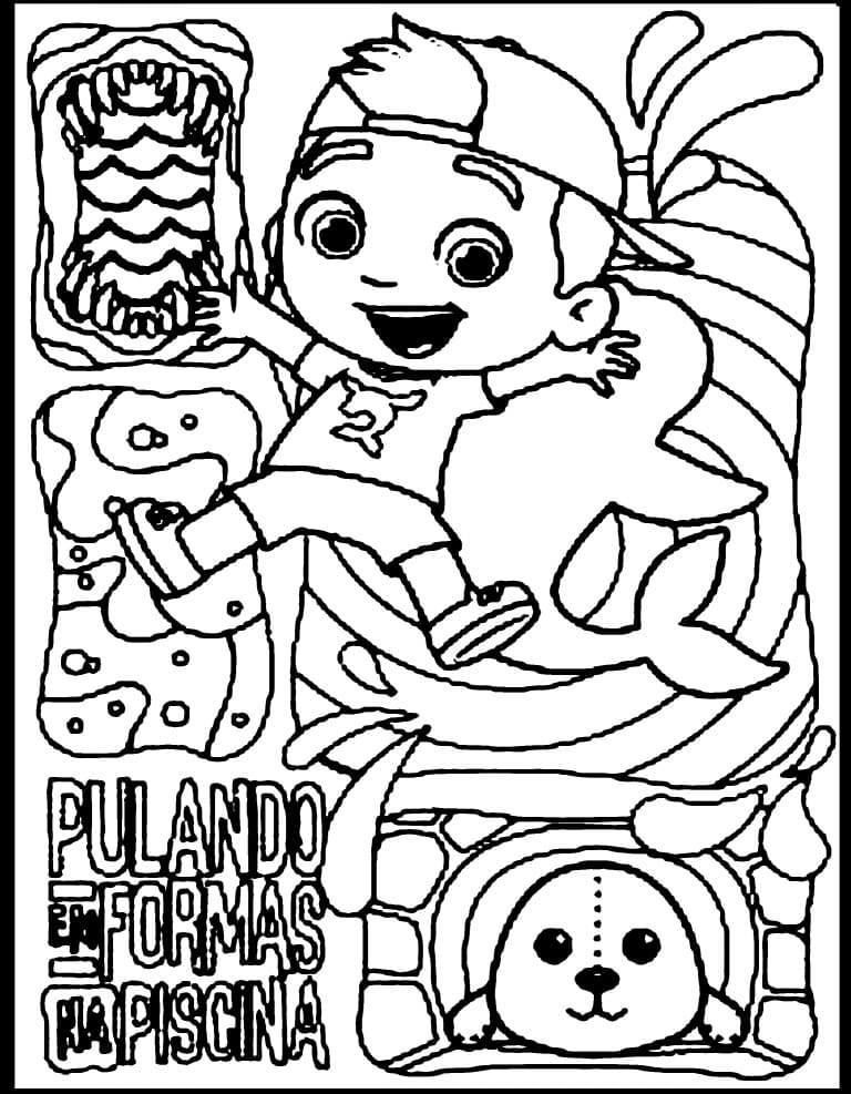 Desenho de Luccas Neto em Aventurá na Piscina para Colorir