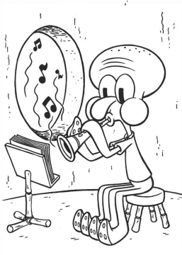 Desenho de Lula Molusco Tocando música em Seu Clarinete para Colorir