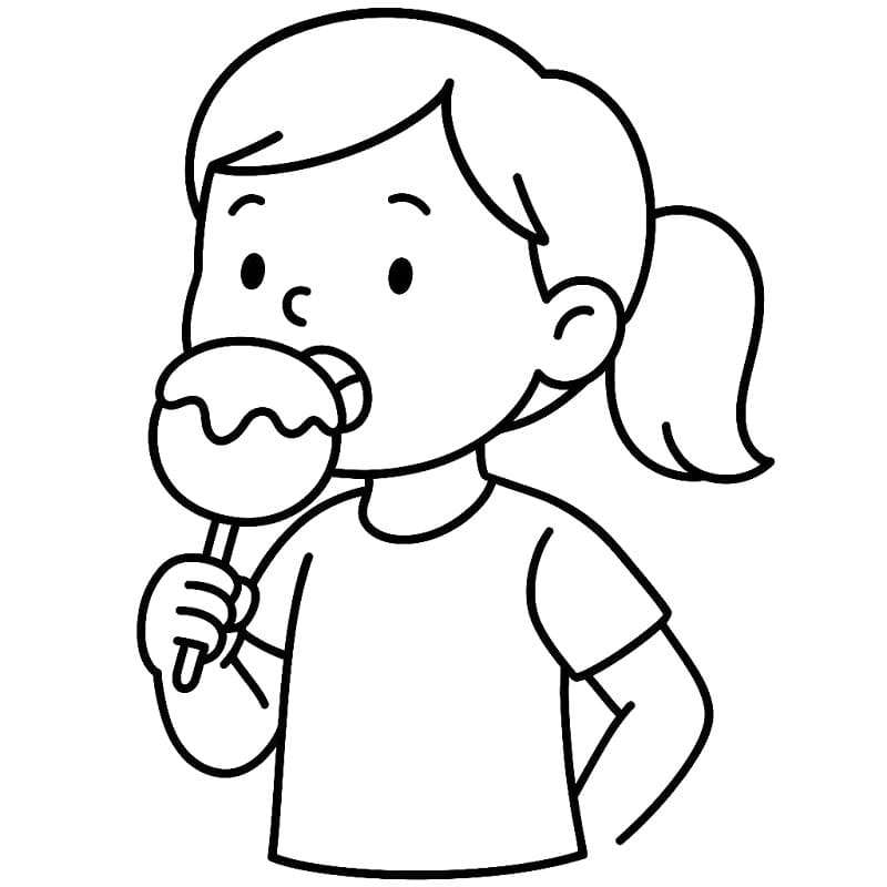 Desenho de Menina com Maçã do Amor para Colorir