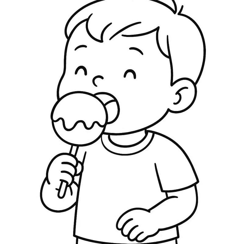 Desenho de Menino e Maçã do Amor para Colorir