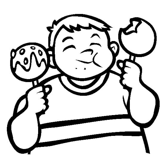 Desenho de Menino e Maçãs do Amor para Colorir