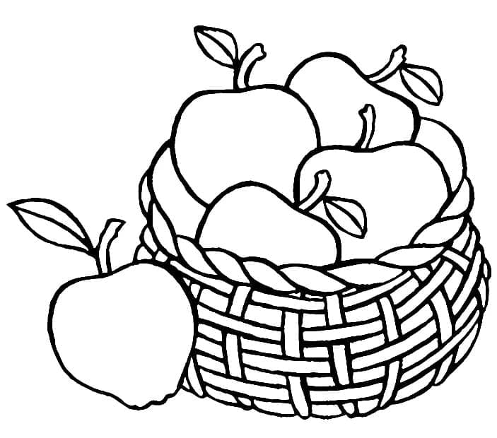 Desenho de Cesta de Maçãs para Colorir