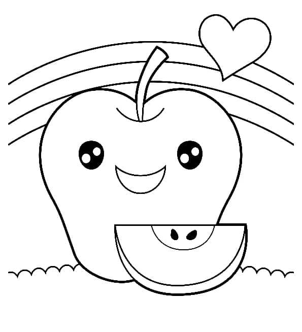 Desenho de Maçã Kawaii para Colorir