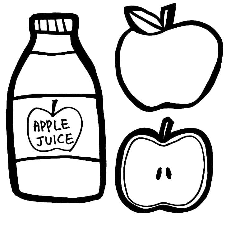 Desenho de Maçã com Suco de Maçã para Colorir
