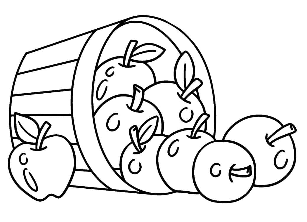 Desenho de uma Cesta de Maçãs para Colorir
