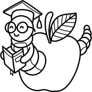 Desenho de Verme Fofo na maçã para Colorir