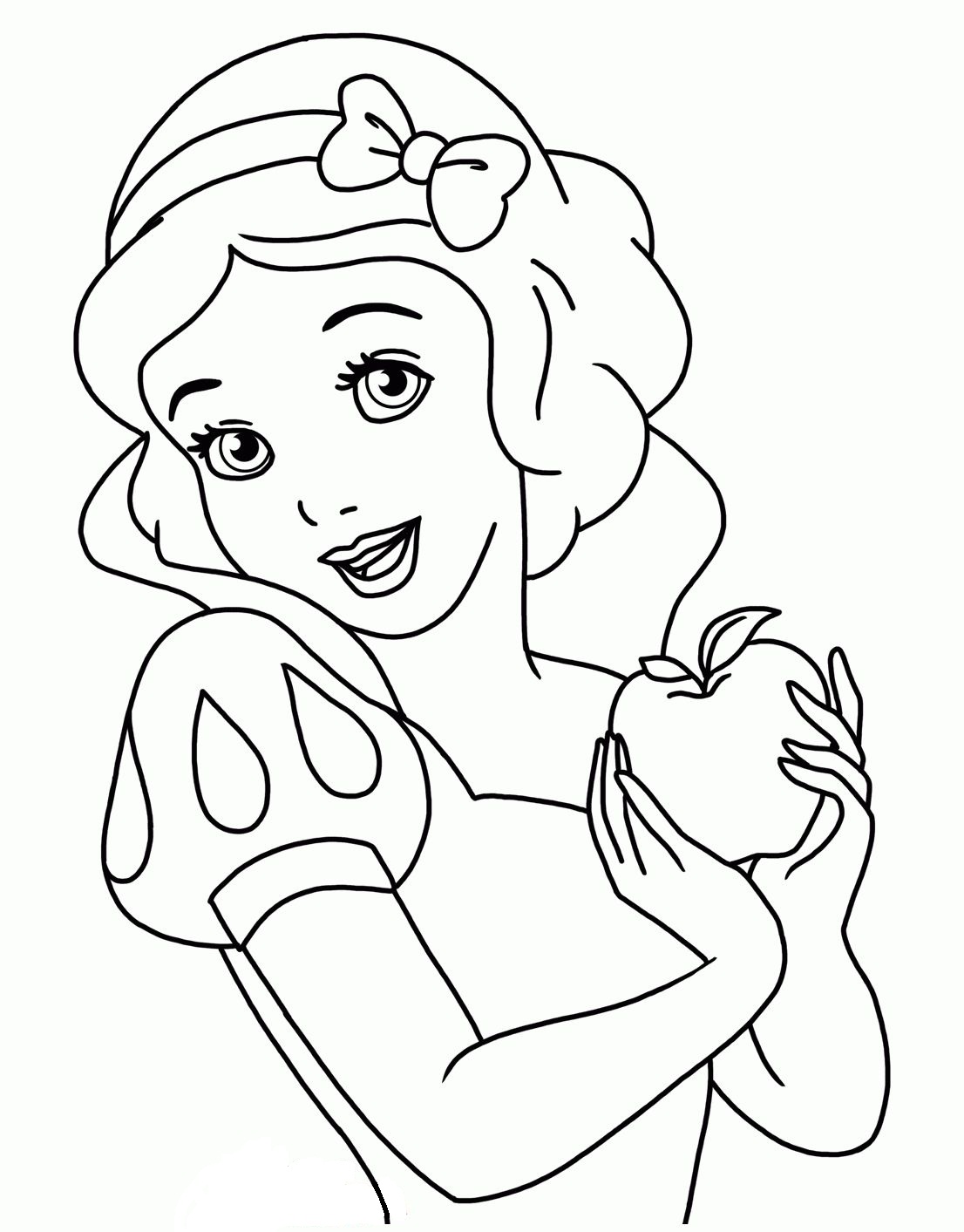 Desenho da Bela Adormecida Segurando Maçã para Imprimir e Pintar