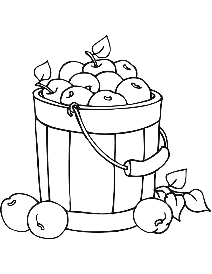 Desenho de Balde com Muitas Maçãs para Colorir
