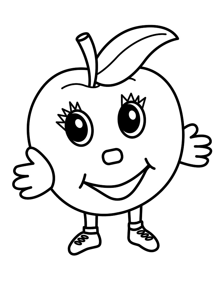Desenho de Maçã de Desenho Animado para Colorir Grátis