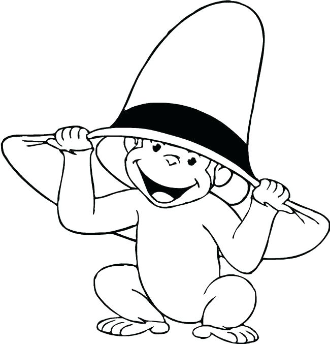 Desenho de Macaco Filhote Usando Chapéu Gigante para Colorir
