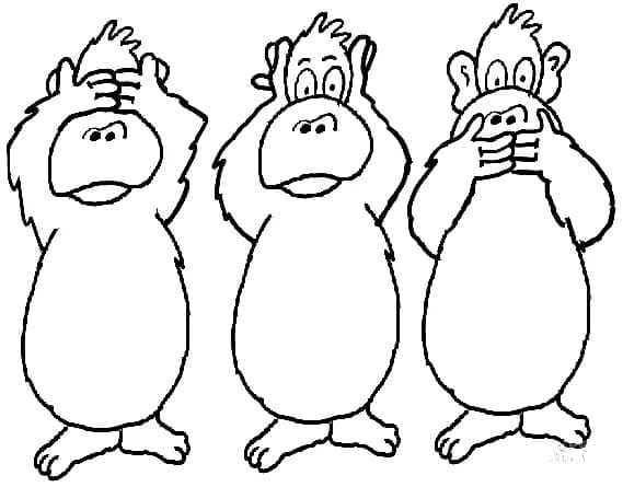 Desenho de Três Macacos para Colorir