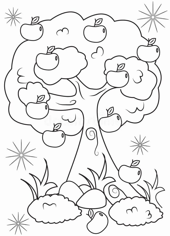 Desenho de Árvore Macieira para Colorir Lápis de Cor