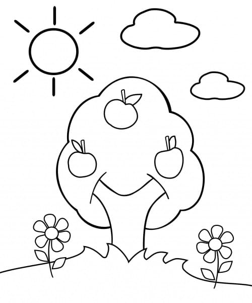 Desenho de Árvore Macieira para Colorir para Crianças
