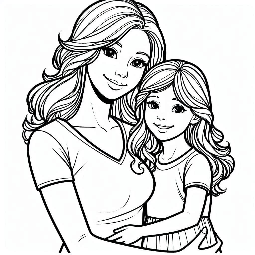 Desenho de Foto de Mãe e Filha para Colorir