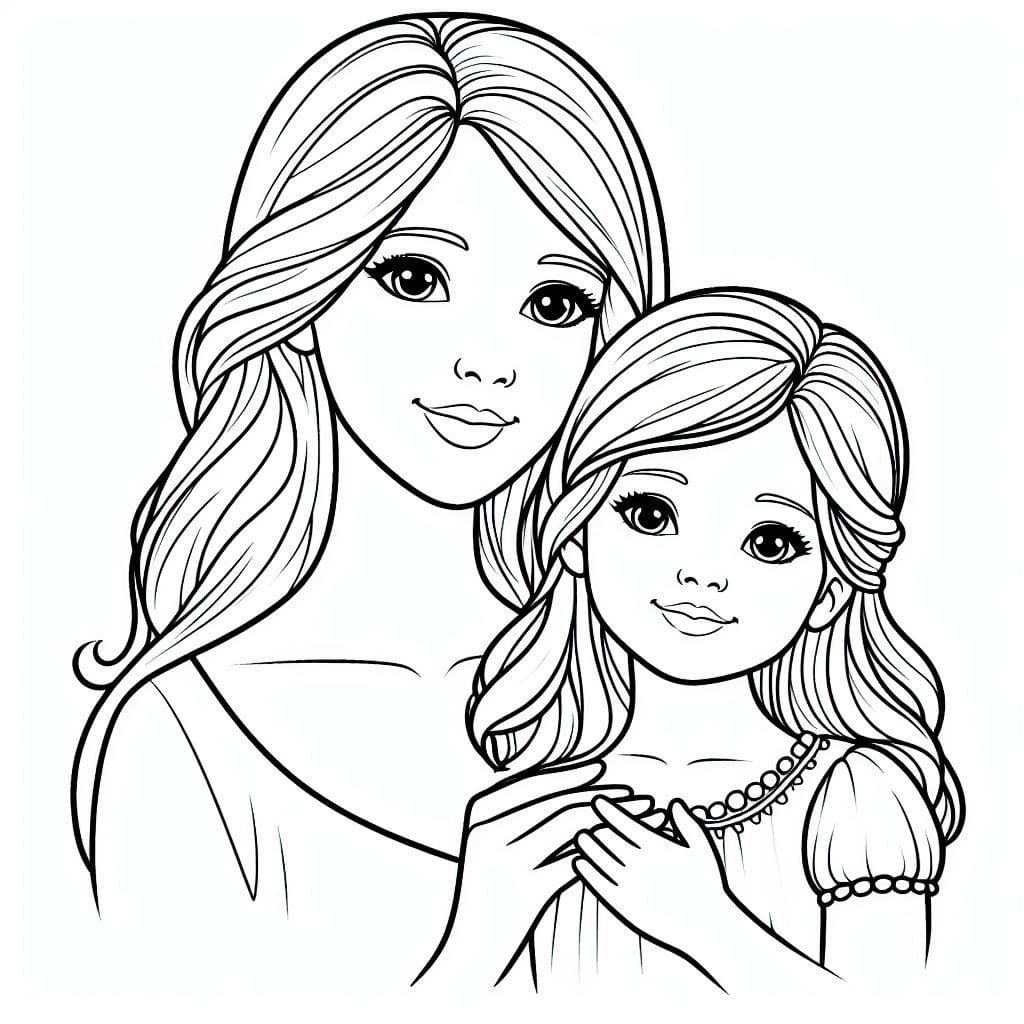 Desenho de Linda Mãe e Filha para Colorir