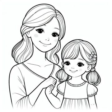 Desenho de mãe e Filha para crianças de 3 Ano para Colorir