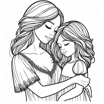 Desenho de mãe e Filha para crianças de 4 Ano para Colorir