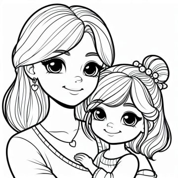 Desenho de mãe e Filha para crianças para Colorir