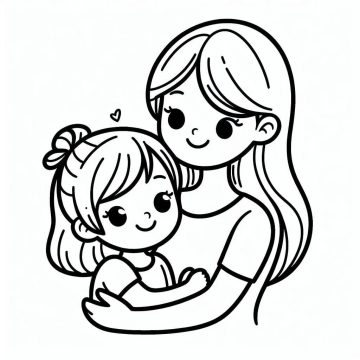 Desenho de mãe e Filha Sorrindo para Colorir
