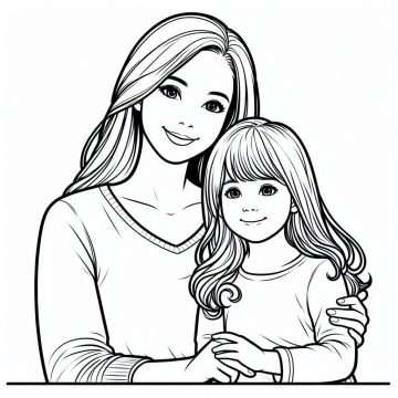 Desenho de Pintura de mãe e Filha para Colorir