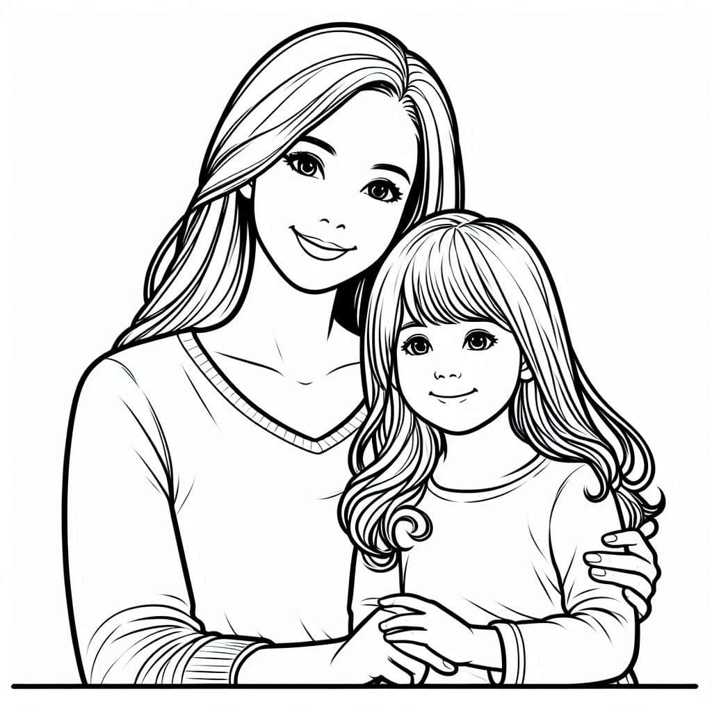 Desenhos de Mãe e Filha para Colorir