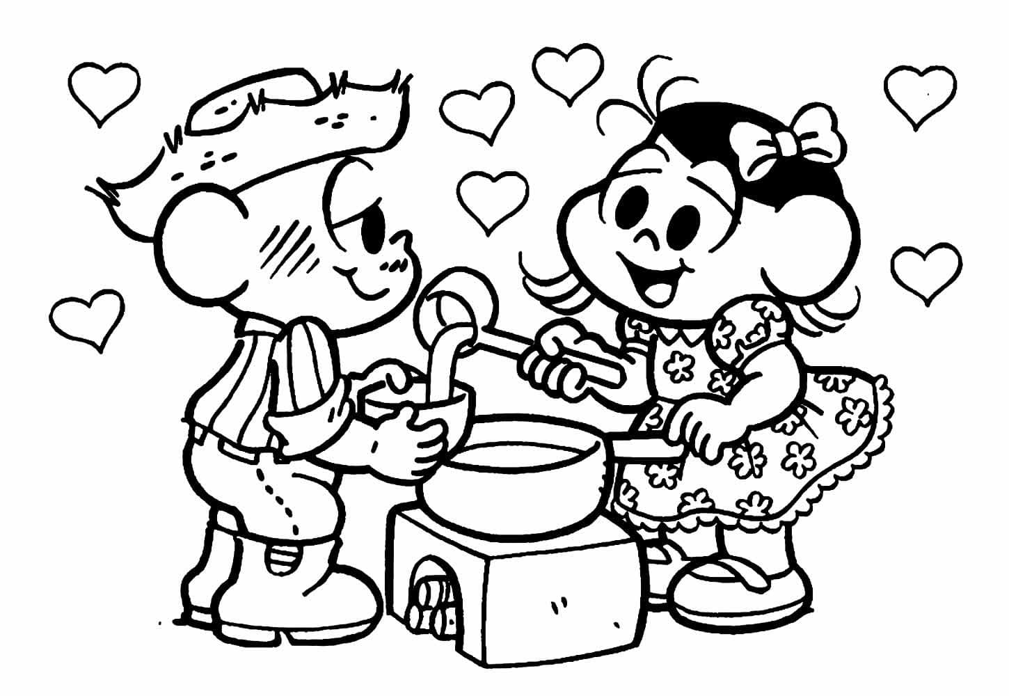 Desenho de Cascão com Magali para Colorir