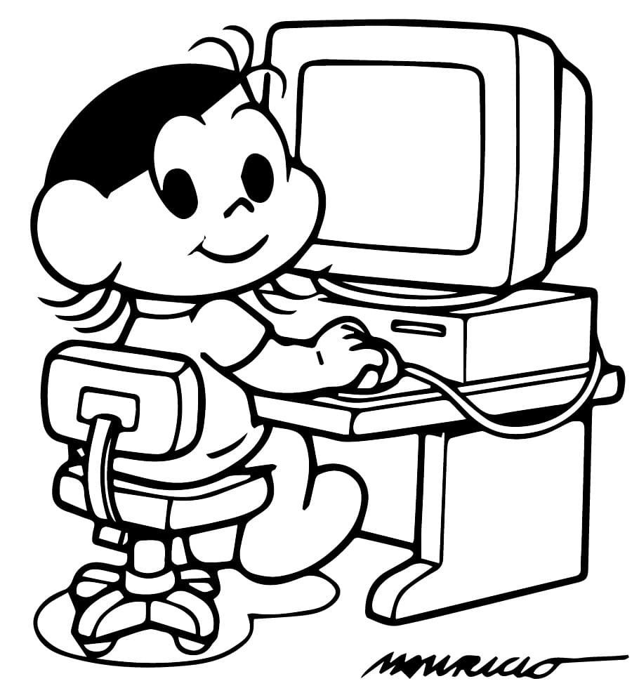 Desenho de Magali com Computador para Colorir