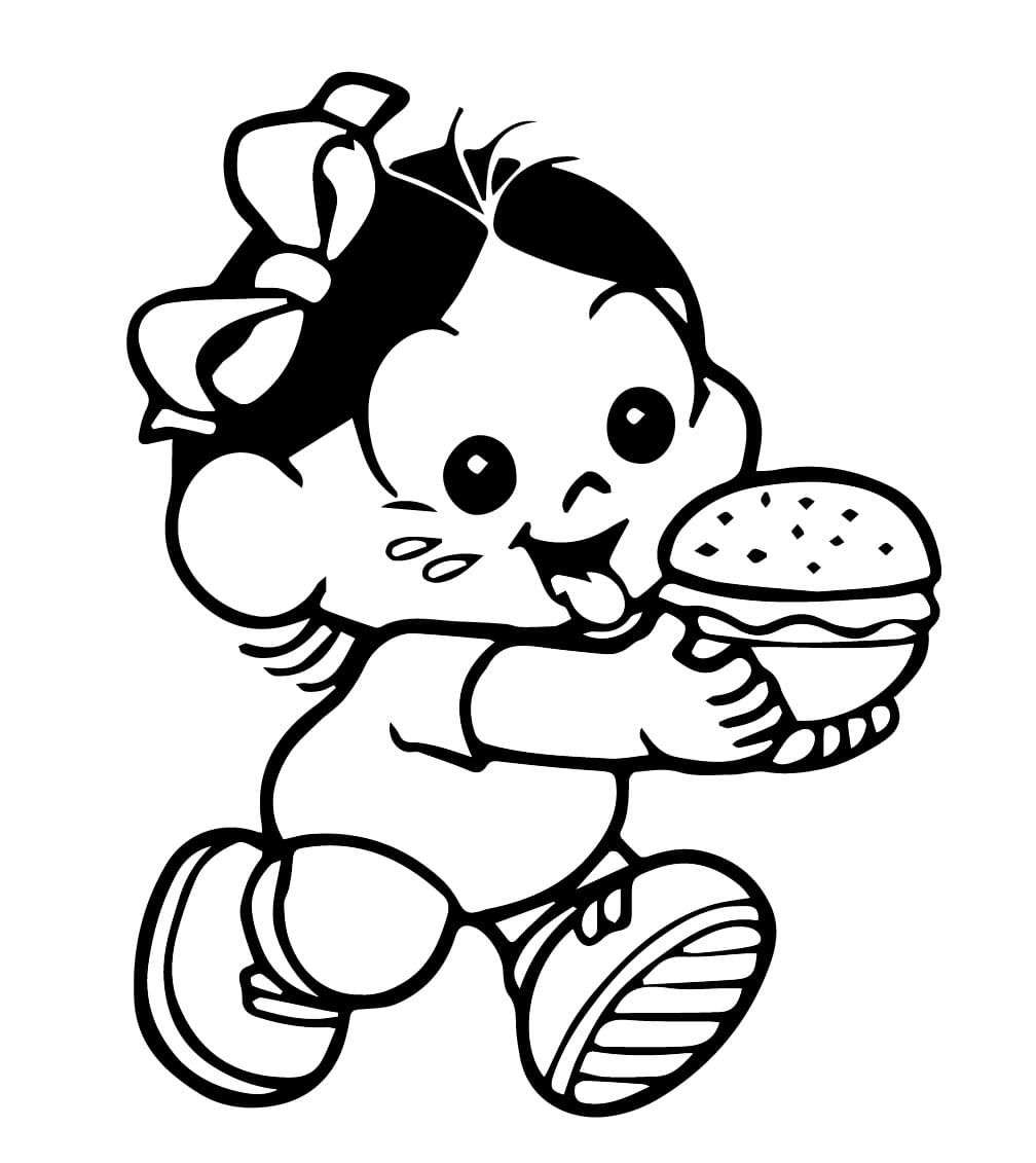 Desenho de Magali com Hamburger para Colorir
