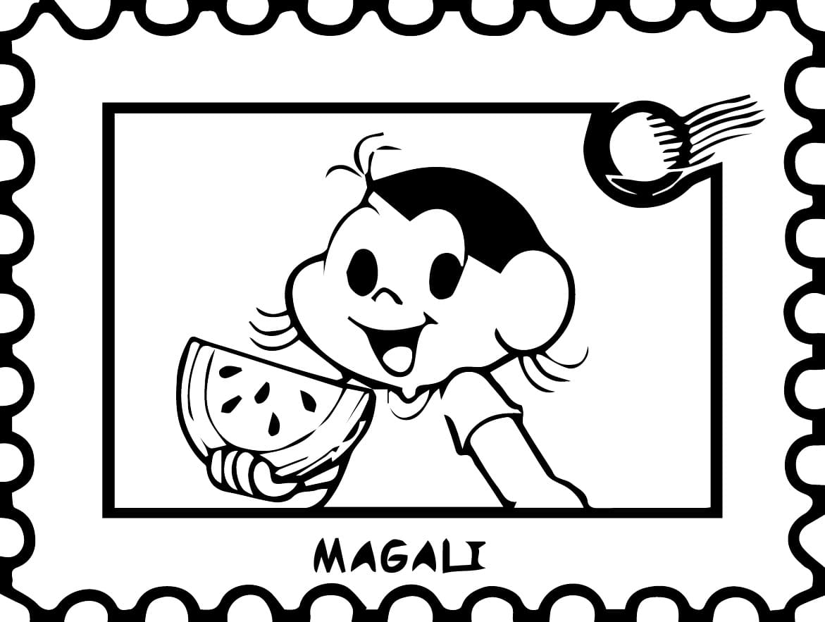 Desenho de Magali com Melancia para Colorir