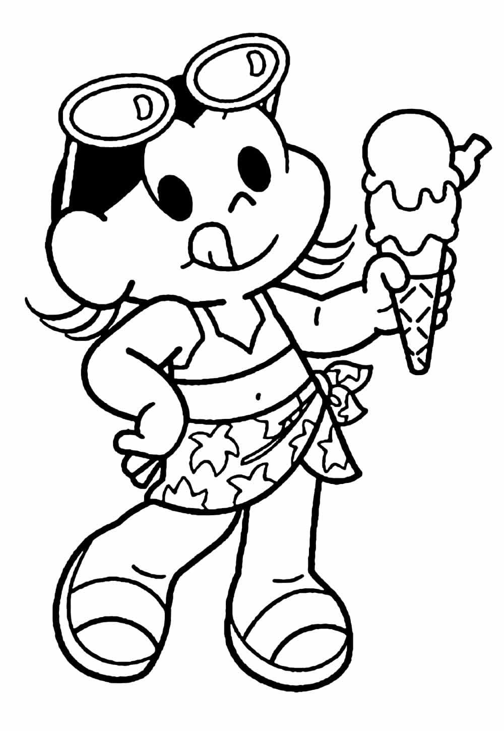 Desenho de Magali com Sorvete para Colorir