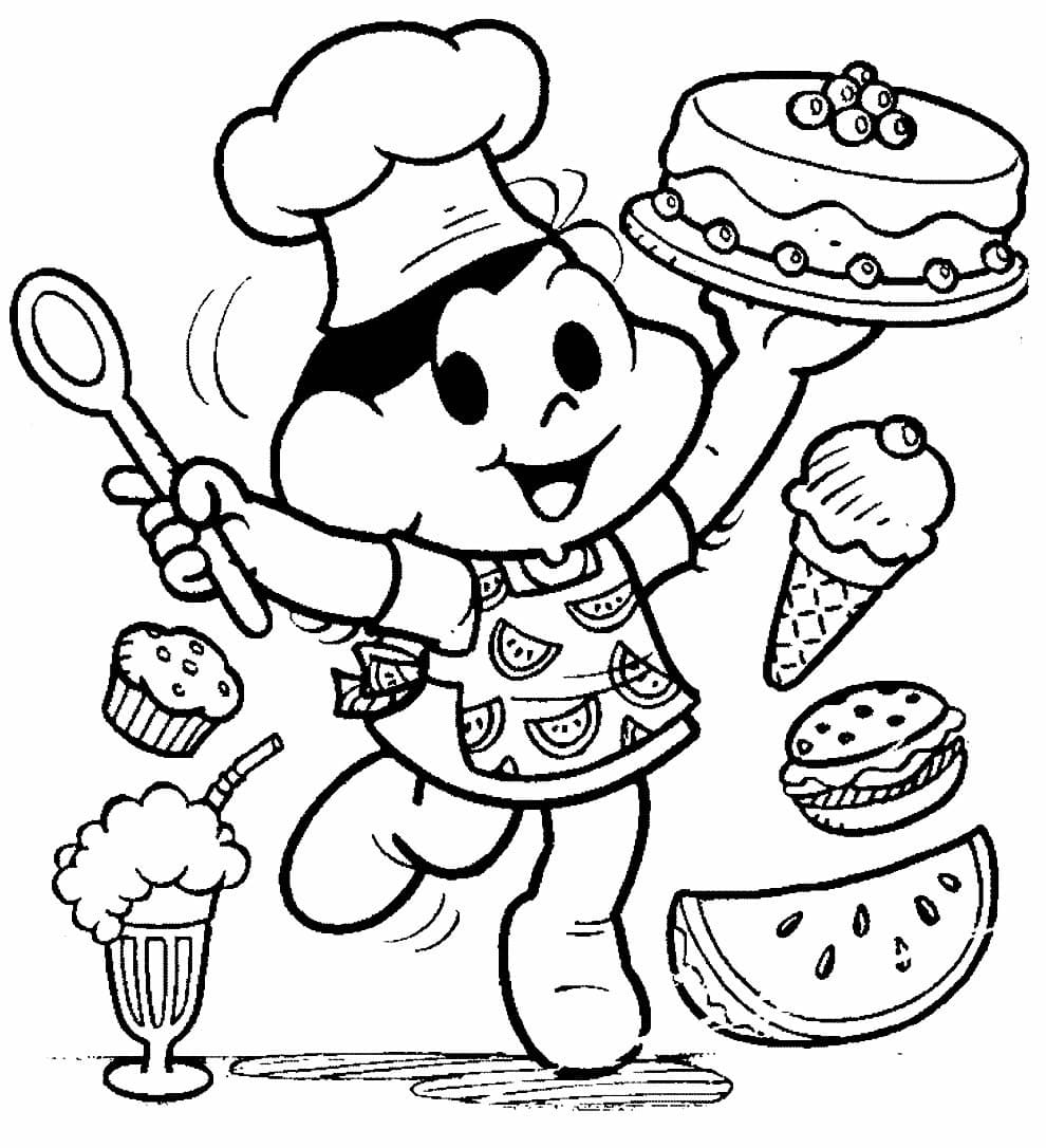 Desenho de Magali e Comidas para Colorir