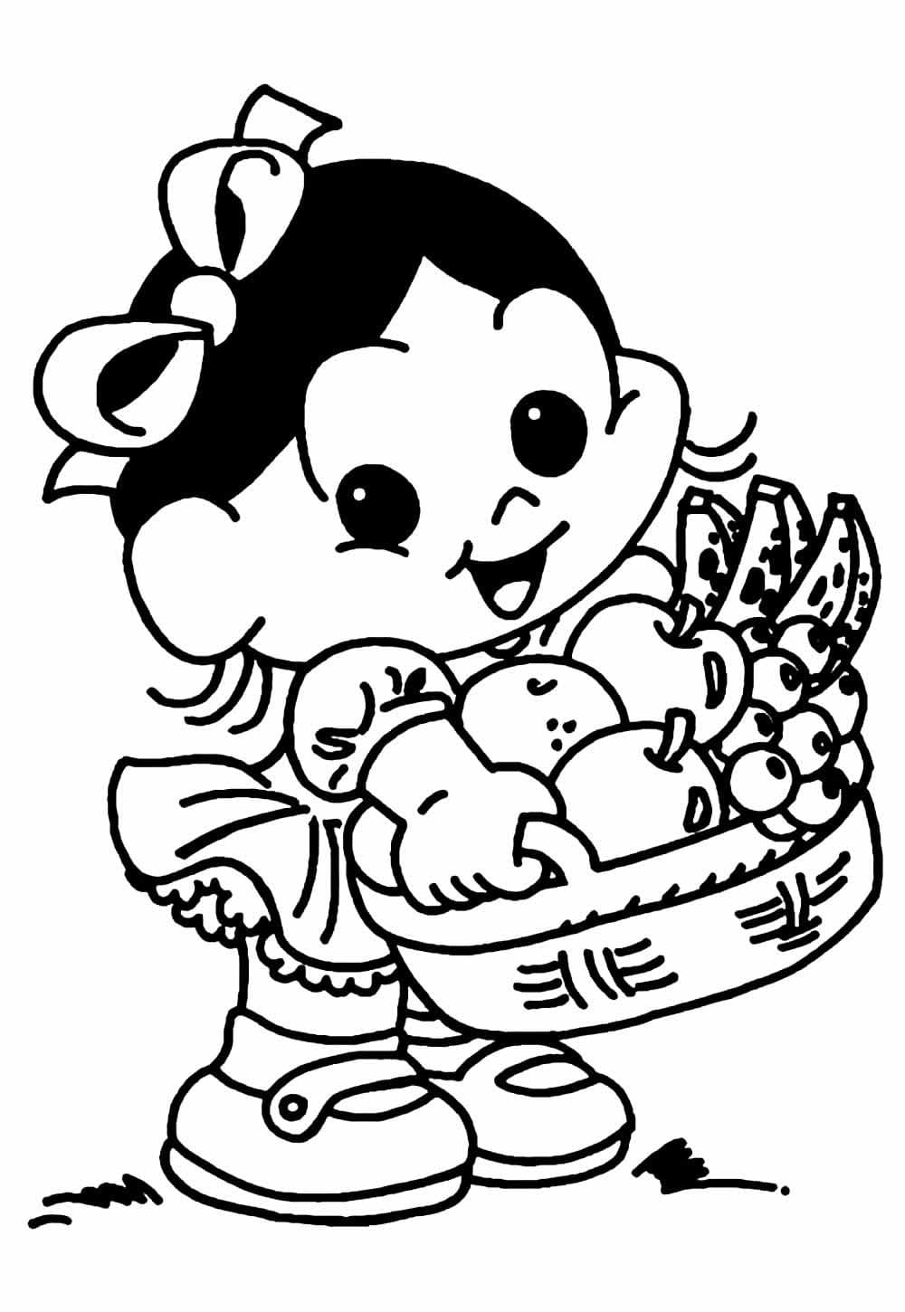 Desenho de Magali e Frutas para Colorir