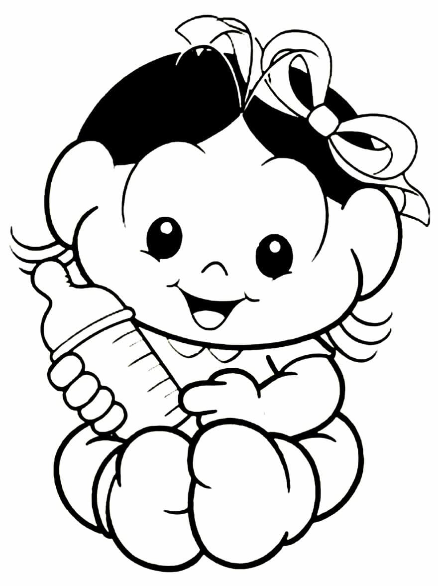 Desenho de Magali e Garrafa de Leite para Colorir