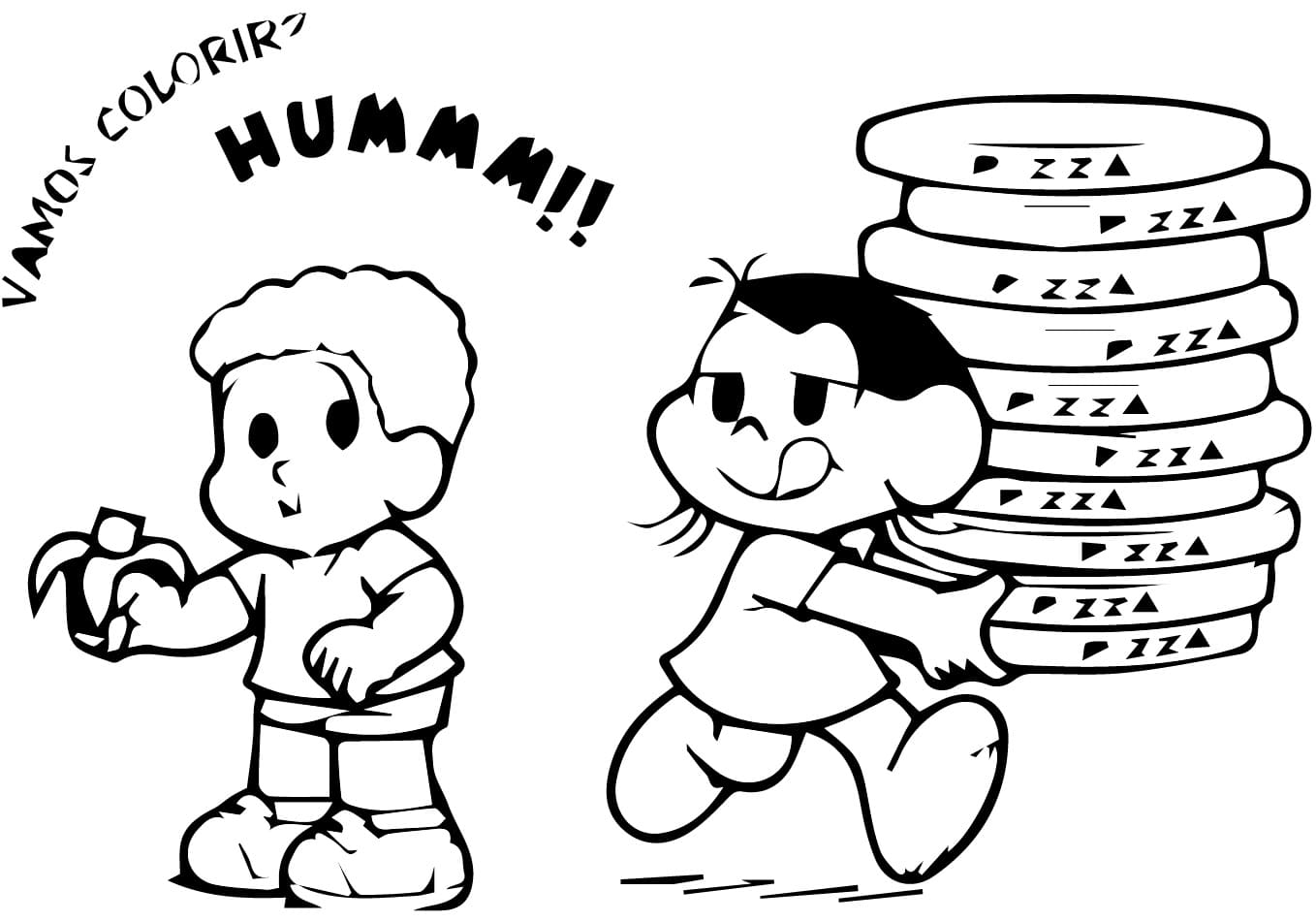 Desenho de Magali e Pizza para Colorir