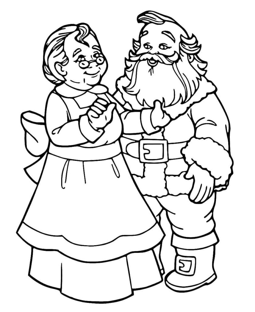 Desenho de Mamãe e Papai Noel para Colorir