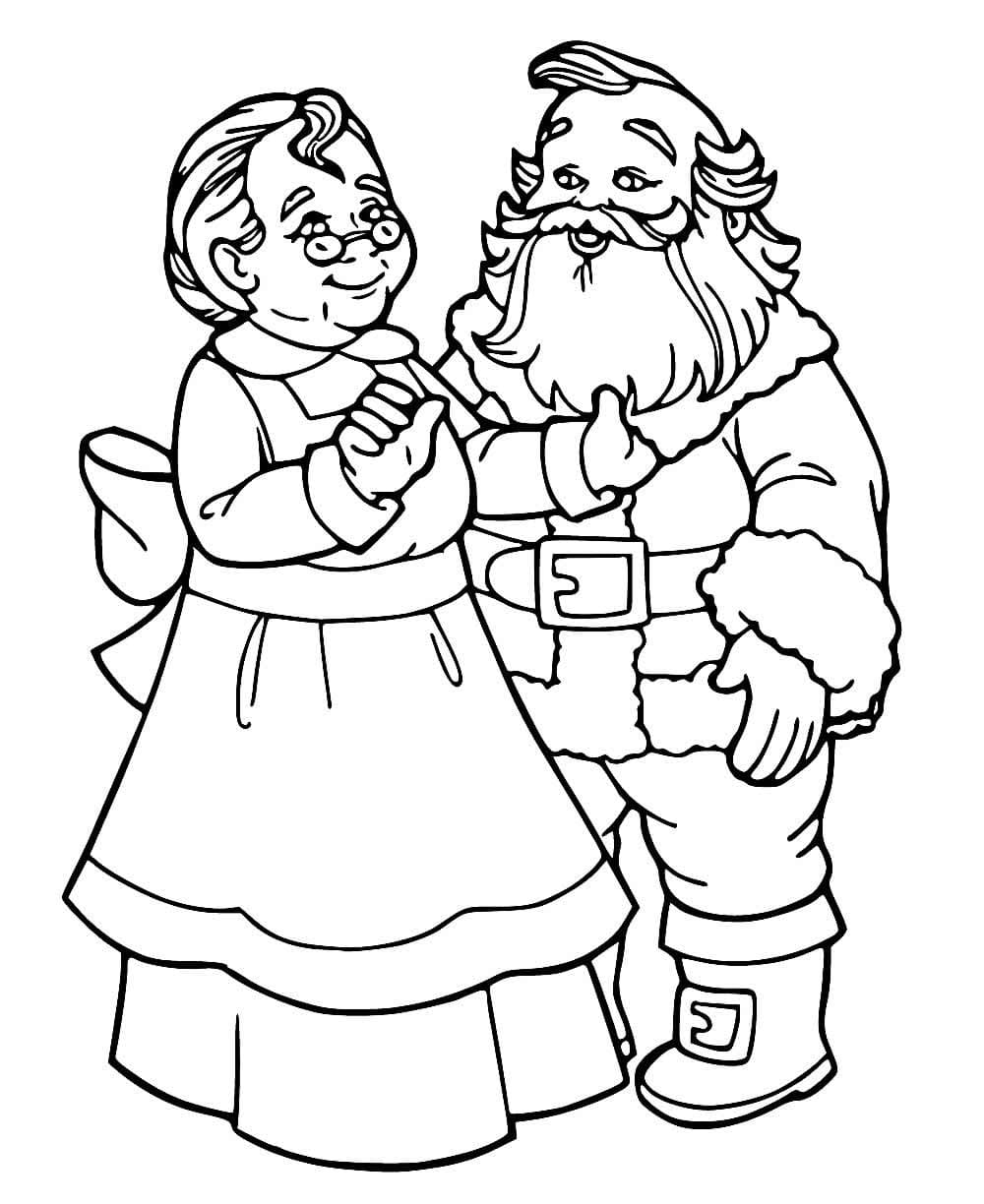 Desenho de Mamãe e Papai Noel para Colorir