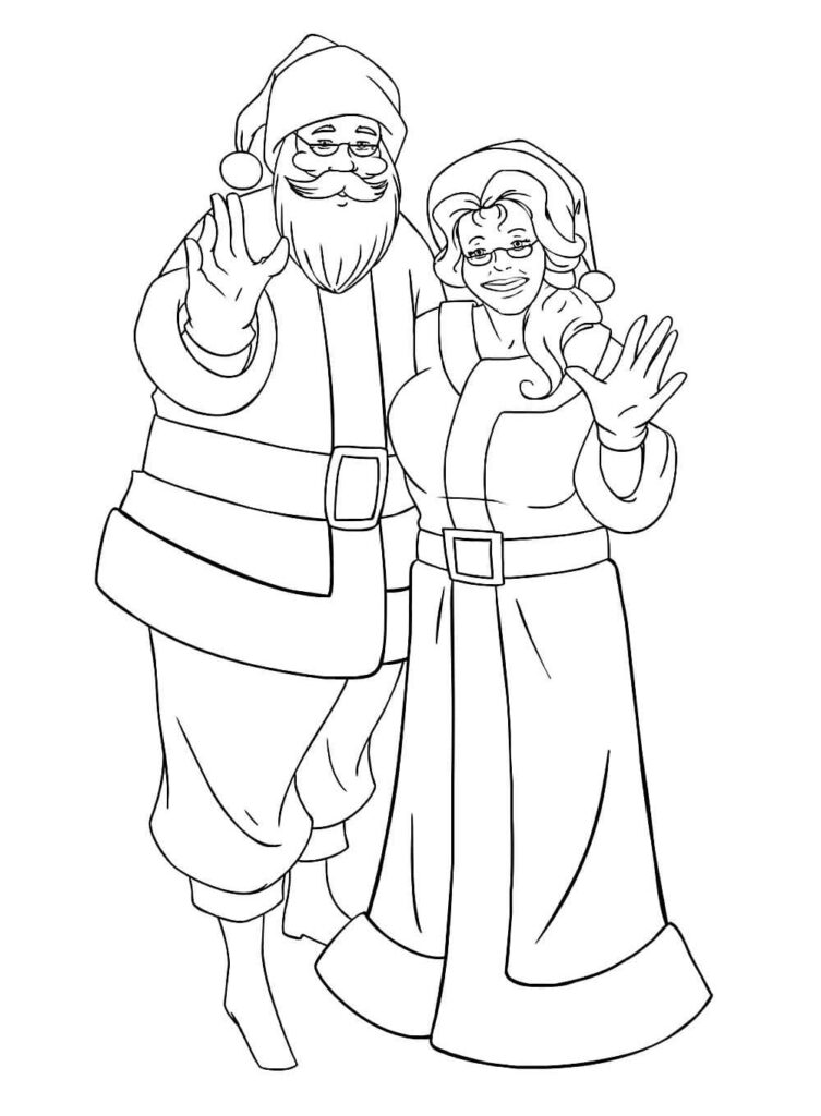 Desenho de Papai Noel e Mamãe Noel para Colorir